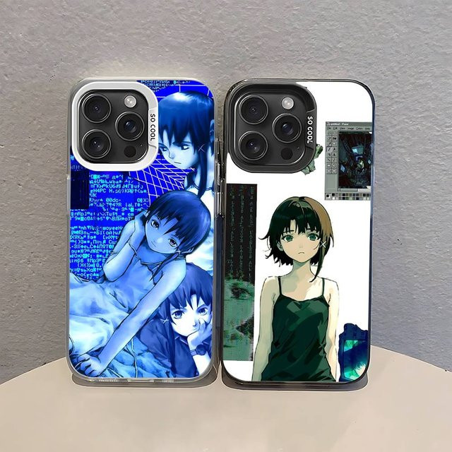 Stoßfeste Anime Serial Experiments Lain Handyhülle für Apple iPhone 11 bis 17 Pro Max Plus in Silber und Blau - Bild 1