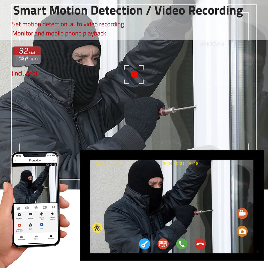 AMOCAM Digitales Video-Gegensprechsystem mit WLAN-Monitor und 1080P Kamera, kabellose Video-Türklingel kompatibel mit Tuya - Bild 5