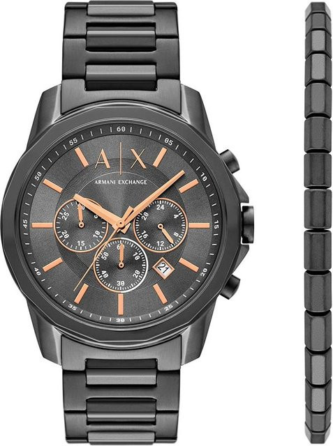 Armani Exchange Chronograph Armband Set, Edelstahl, Quarz, Grau, Herren - Bild 1