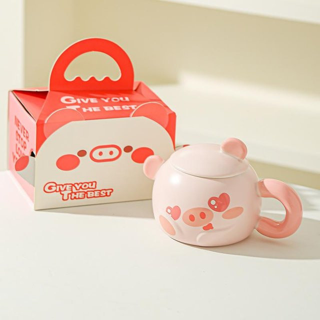 Keramiktasse mit Schwein-Motiv in Rosa von Yiran bag, 400 ml - Bild 1