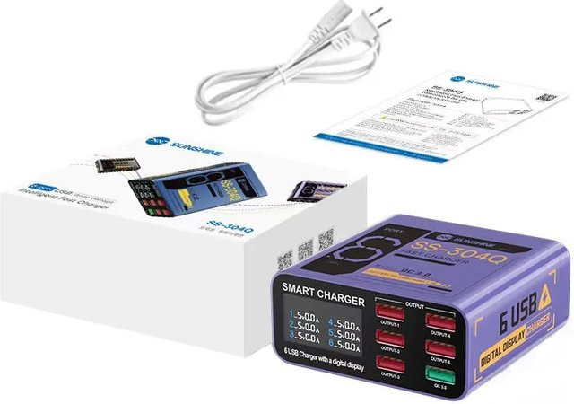 Ladestation Sunshine SS-304Q mit 6 USB-A Anschlüssen, 30W, 3.5A, Lila - Bild 1