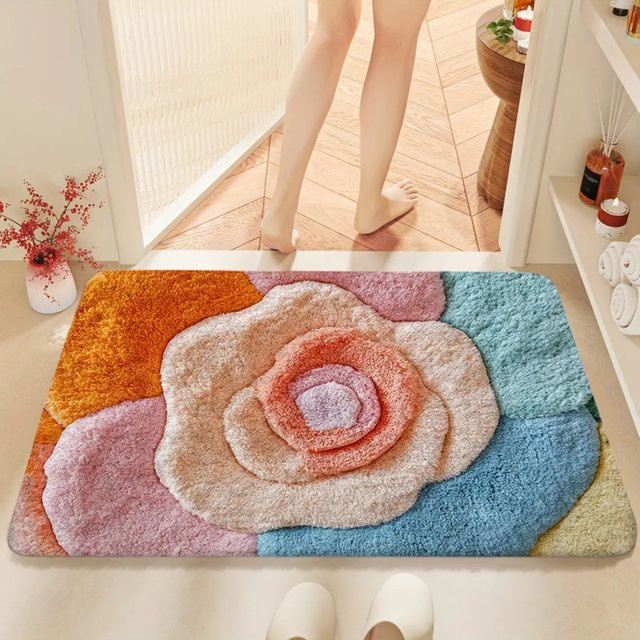 VIKAMA Badezimmer Matte mit floralem Farbverlauf, rutschfest und weich, rechteckig, Multicolour - Bild 1