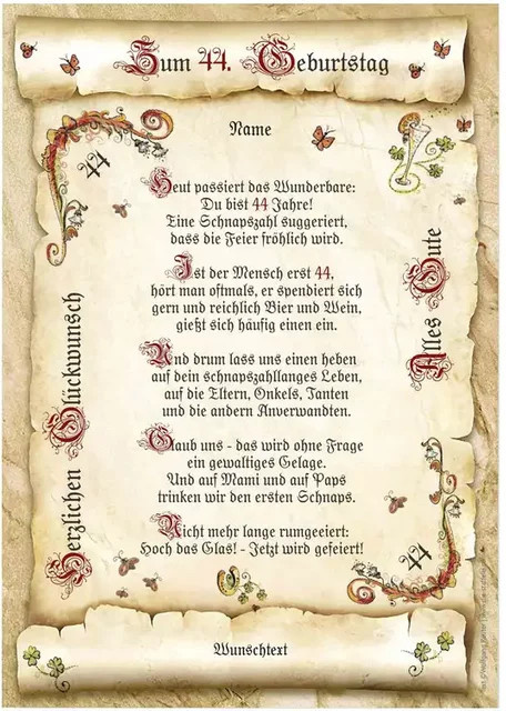 Personalisierte Urkunde zum 44. Geburtstag in Beige mit Vintage-Design von tantum graphic - Bild 1