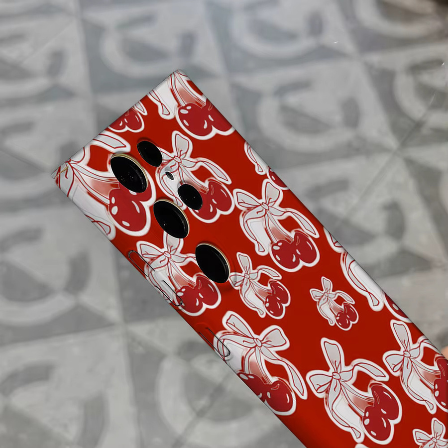 Stoßfeste Doppelschicht Handyhülle mit rotem Kirsch-Schleifen-Design für Samsung Galaxy S25 Ultra, S24, S23 Ultra und Plus - Bild 5