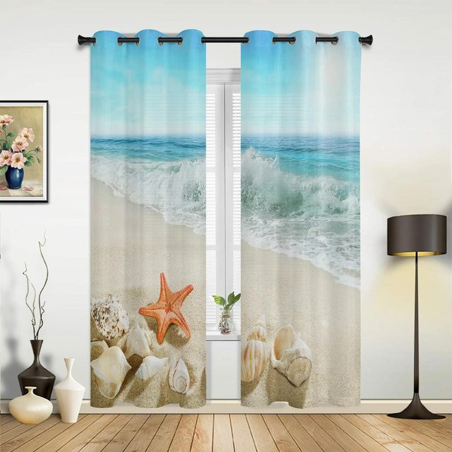 Sunset Beach Palme Vorhang mit Grafikdesign für Wohnzimmer, Küche oder Schlafzimmer, Mehrfarbig, Breite: 135 cm, Höhe: 60 cm - Bild 1