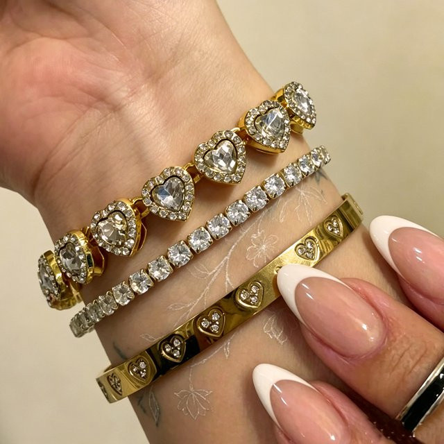 Yupsk Tennisarmband, Herz, Zirkonia, Gold, Damen - Bild 1
