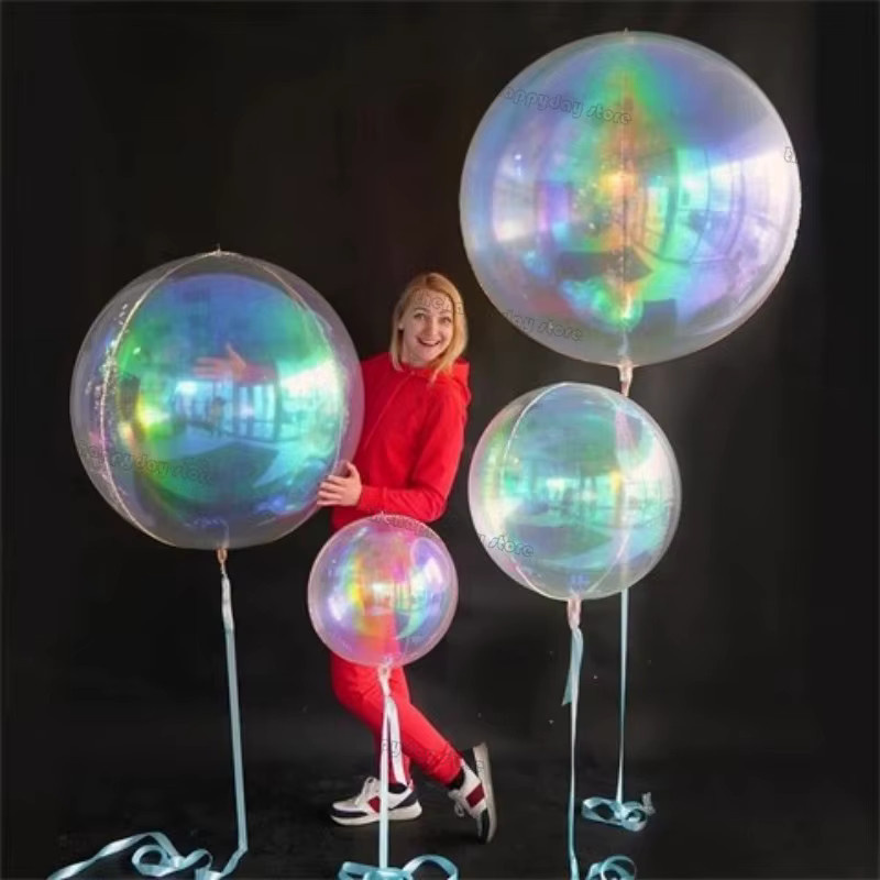 12 Stück Schillernde 4D Runde Folienballons in Holographisch Multicolour für Geburtstag und Hochzeit als Deko - Bild 3
