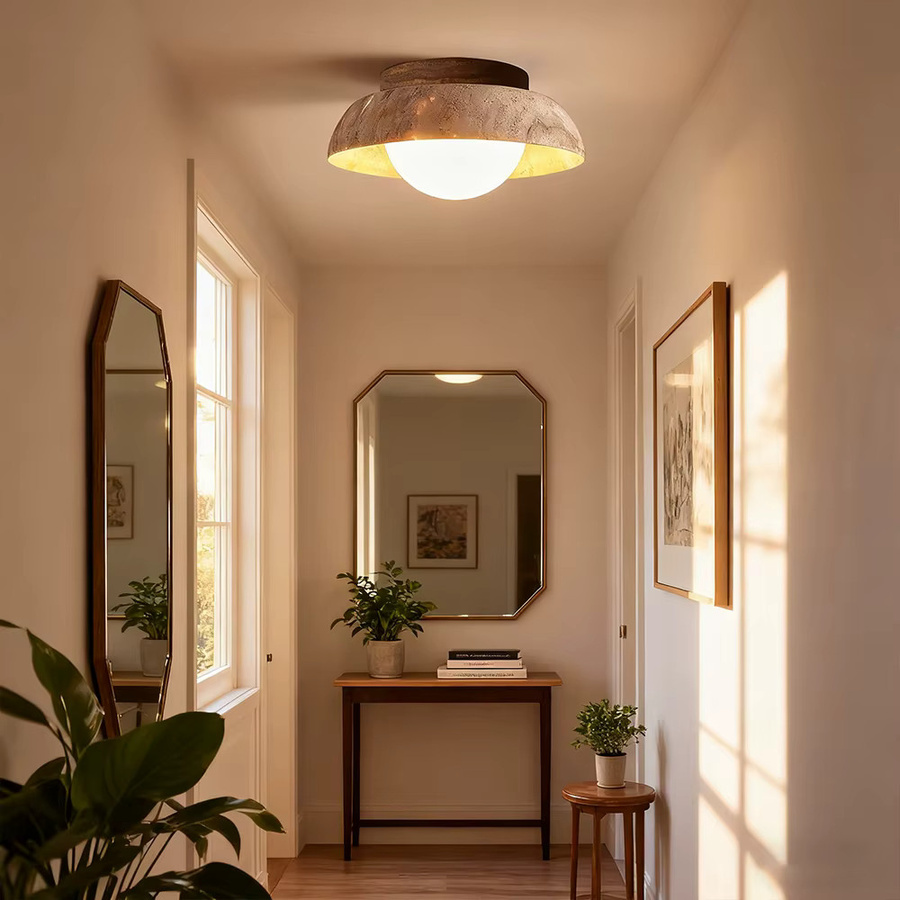 Moderne LED Deckenleuchte aus Naturstein Travertin in Gelb und Beige für Schlafzimmer, Flur und Balkon - Bild 2