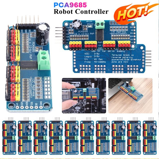 APWIKOGER 16-Kanal PCA9685 PWM-Servo-Treiberplatine mit IIC-Schnittstelle und 12-Bit-Auflösung in Blau für Arduino und Raspberry Pi - Bild 1