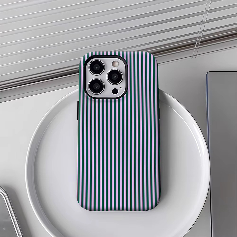 Handyhülle mit lila und grünen vertikalen Streifen für Apple iPhone 17 16 15 14 13 Pro Max Plus mit doppelschichtiger Rückseite - Bild 4