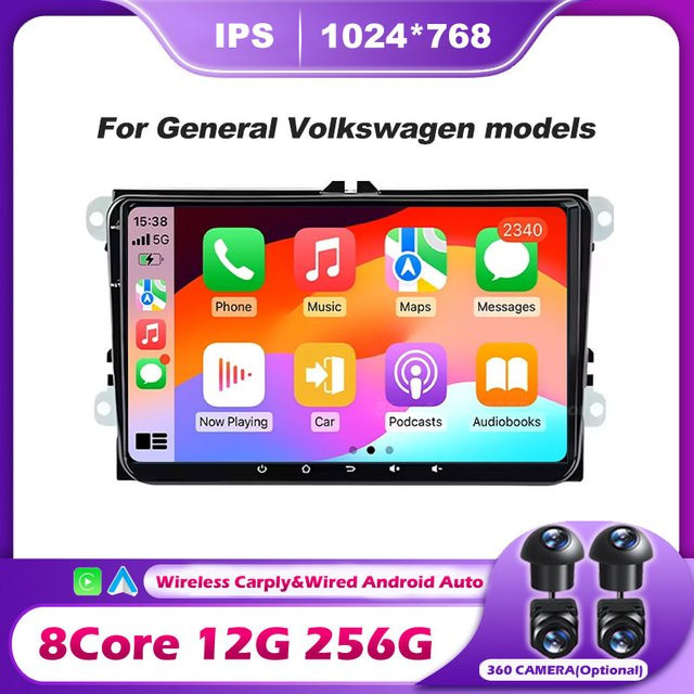 Android 16 Autoradio mit 9 Zoll Display für VW Golf 5 6 Passat Polo Touran Tiguan Caddy EOS in Schwarz mit kabellosem CarPlay, GPS, WiFi und Bluetooth - Bild 1