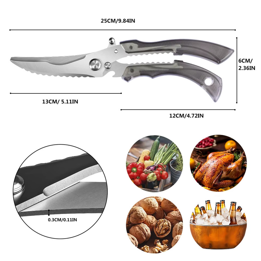 PLYS Küchenschere als Geflügelschere in Grau mit Sicherheitsverschluss zum Schneiden von Fleisch, Geflügel und Fisch - Bild 6