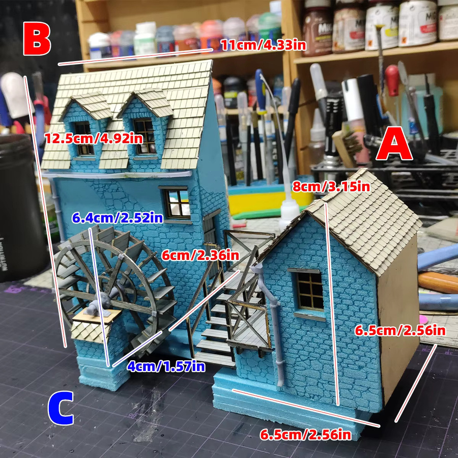 CorMake Europäische Ländliche Wassermühle, Miniatur-Bausatz-Modell, Maßstabsmodell-Bausatz 1/35 - Bild 2