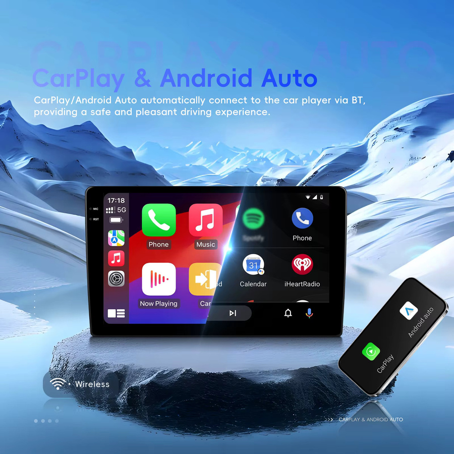 Podofo Universelles Autoradio mit 9,5 Zoll Display, 4GB RAM + 64GB Speicher, kabelloses CarPlay, Android Auto, WIFI, GPS, Bluetooth und FM RDS in Schwarz - Bild 2