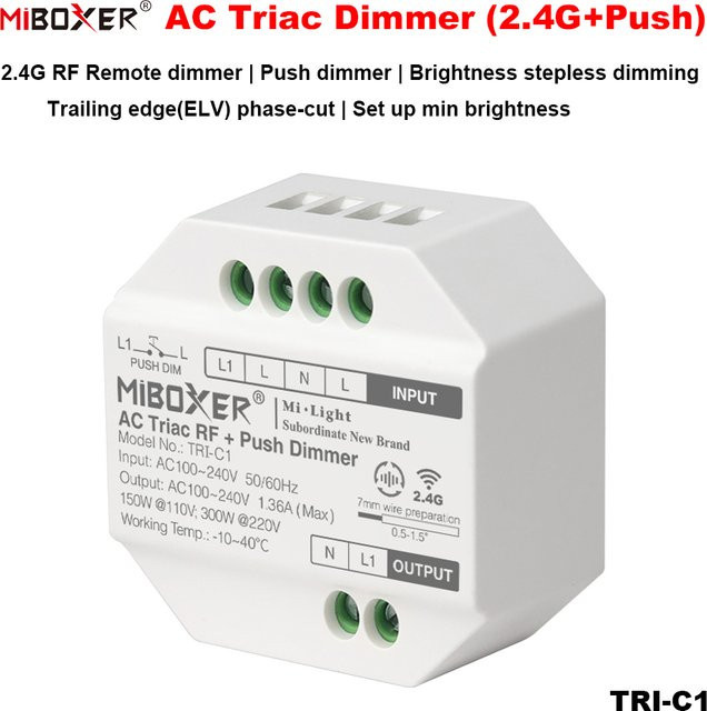 Miboxer TRI-C1 Triac Smart Dimmer Tuya Wireless RF + Push in Weiß - Bild 1
