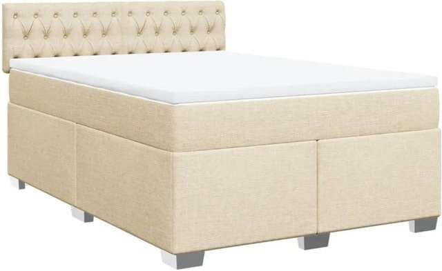 vidaXL Boxspringbett mit Matratze in Creme und Beige, Hybrid-Design mit Taschenfederkern, B/T: 140 x 190 cm - Bild 1