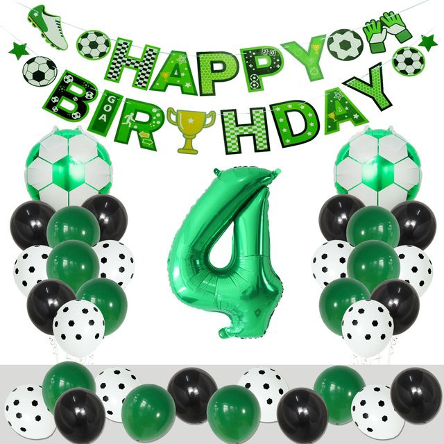 YAYB Fußball Party-Dekorationsset mit Folienballons und Süßigkeiten-Geschenkboxen in Grün für Kindergeburtstage - Bild 1