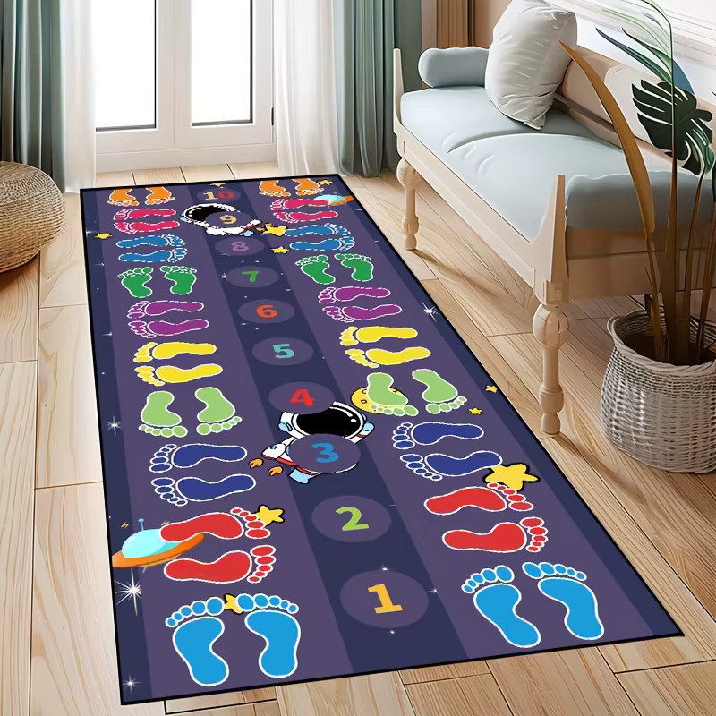 VIKAMA Bunter Fußabdruck-Teppich mit Kinder-Motiv, rutschfest und waschbar, Mehrfarbig, B/T: 120 x 50 cm - Bild 2