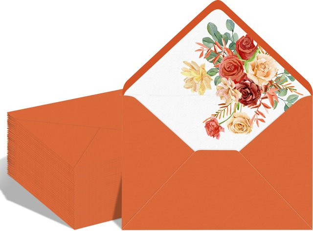 50 Stück orangefarbene Umschläge mit Muster für Hochzeitseinladungen und Grußkarten, B/H: 12,7 x 17,78 cm - Bild 1