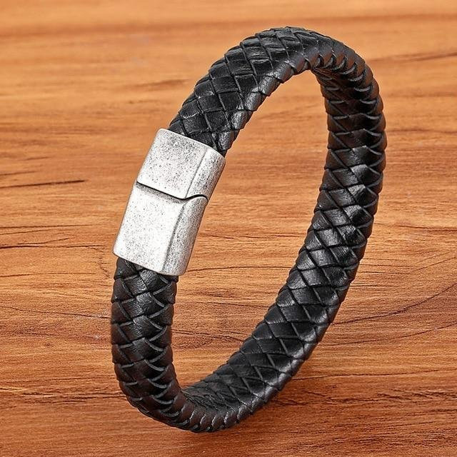 Yiran pet products Armband, Edelstahl, Leder, Schwarz, Herren, 19cm - Bild 1