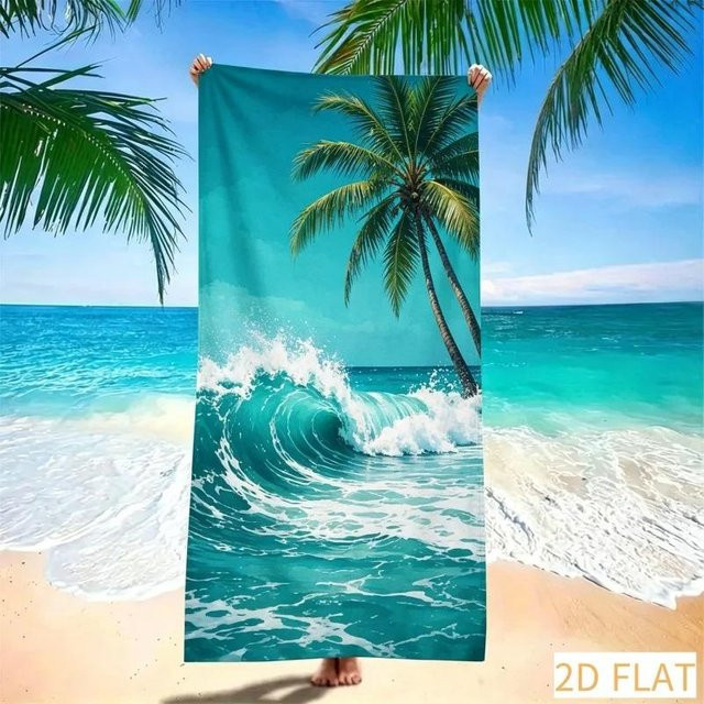 Strandtuch aus super saugfähiger Mikrofaser mit Tropische Palme und Flamingo Motiv von JMG Household Supplies, Multicolor, B: 50 cm, L: 100 cm - Bild 1