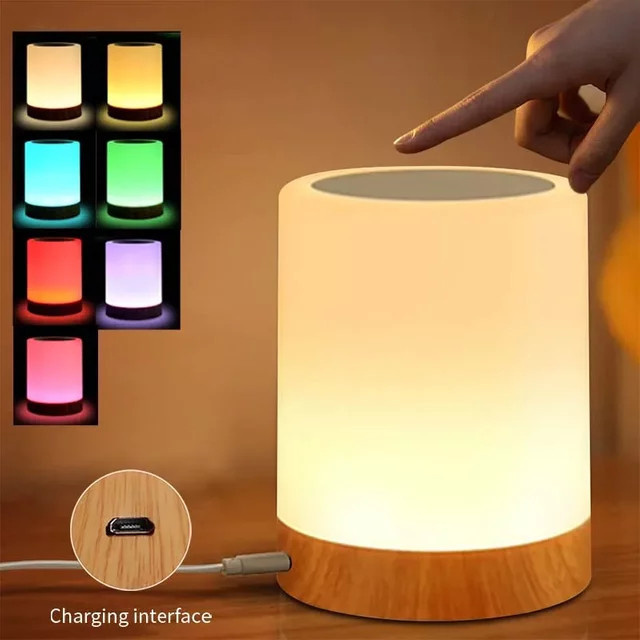 ATcomm RGB Touch Nachttischlampe mit USB-Akku, wiederaufladbares Multicolour Nachtlicht für Schlafzimmer und Kinderzimmer, Weiß - Bild 1