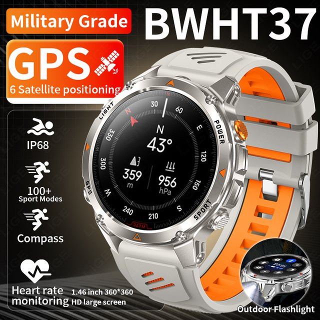 LIGE Smartwatch, GPS, Schwarz, Silikon, 3 ATM, Herren - Bild 1