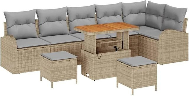vidaXL Garten-Sofa-Set 9-tlg. mit Kissen in Beige und Grau mit Stauraumfunktion und UV-beständigem Polyester - Bild 1