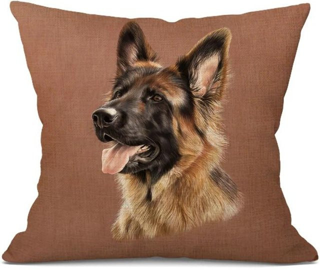 Handbemalter Bulldoggen Kissenbezug aus Leinen und Polyester in Braun, B/T: 30 x 30 cm - Bild 1