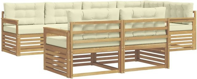 vidaXL Outdoor-Sofagarnitur aus Akazienholz mit Kissen, 7-teilig, Weiß und Beige - Bild 1