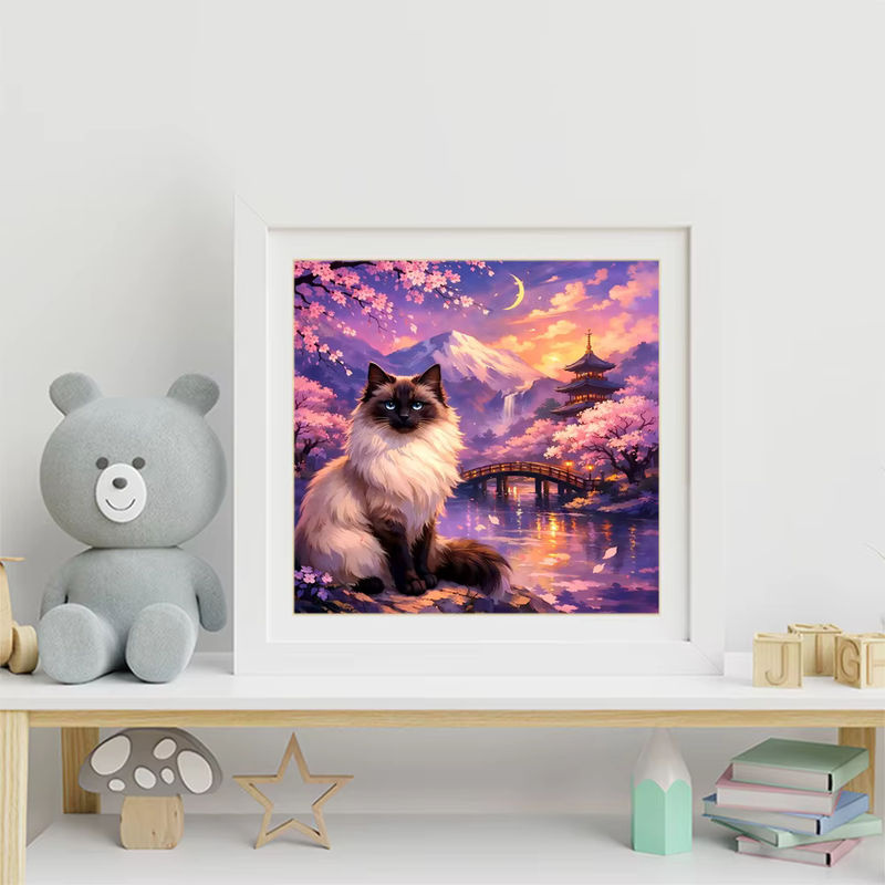 EverShine Diamantmalerei Set mit Berglandschaft, Kirschblüten und Katze als Mosaik-Stickerei mit Full Round Steinen - Bild 3