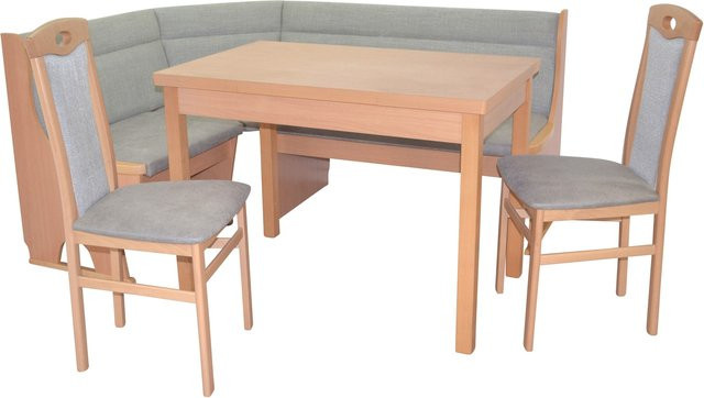 Eckbankgruppe Caro I von Möbel direkt online, 4-teilig aus Buche Massivholz in Braun mit Stoffbezügen und ausziehbarem Tisch - Bild 1