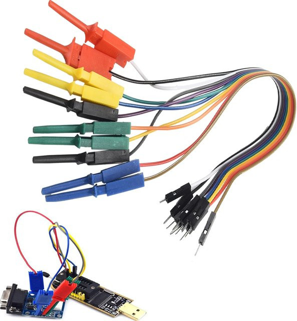 10 Pin Test Clip Sonde für Logic Analysator Chips Pins Anschluss, 20 cm, Multicolour - Bild 1
