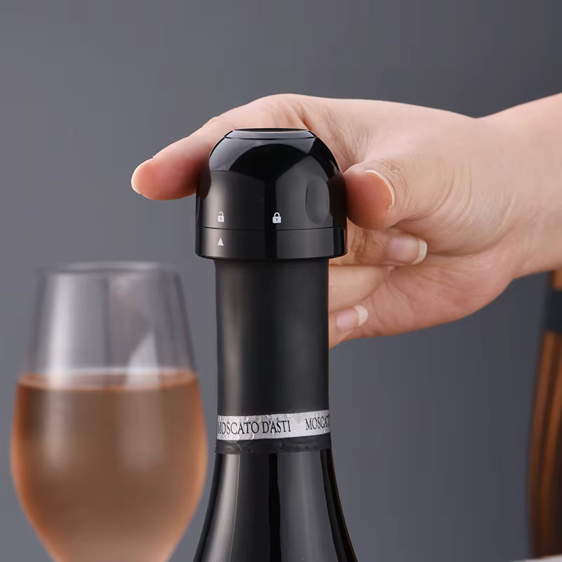 Vakuum Weinverschluss aus Silikon für Rotwein und Champagner, Schwarz, 2 Stück - Bild 2