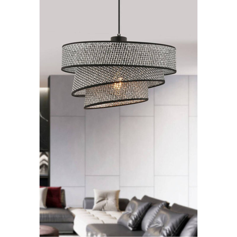 Opviq Pendelleuchte Couper in Grau und Schwarz aus Baumwolle und Metall mit E27 Fassung, B/H/T: 40 x 72 x 40 cm - Bild 3