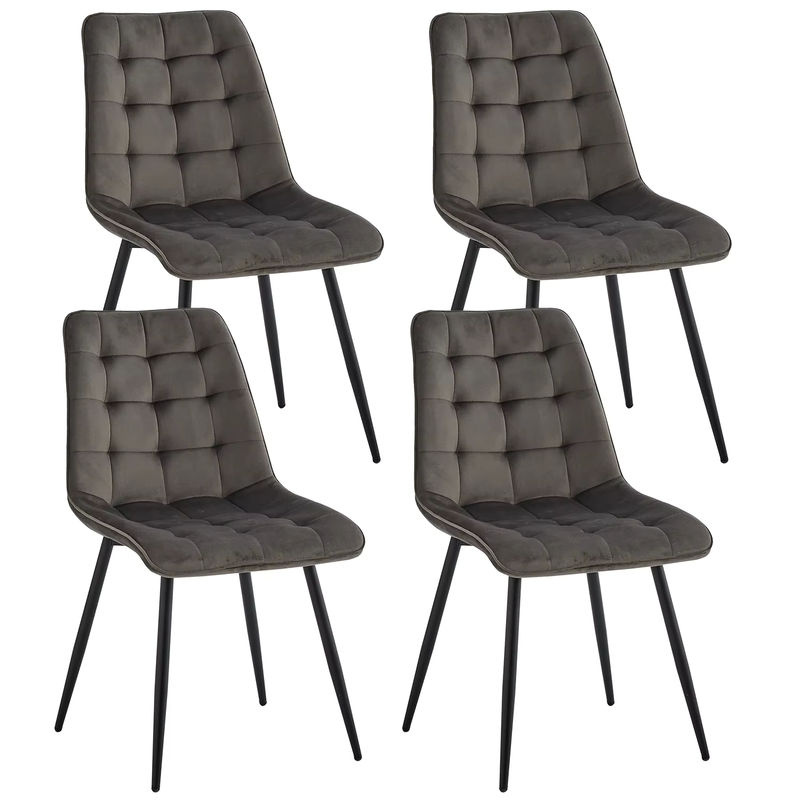4er-Set Esszimmerstühle GrandCA HOME in Grau, minimalistisches Design mit Samtpolsterung und Eisenbeinen in Matt - Bild 4