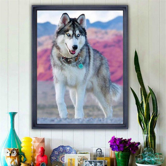 5D-Diamantgemälde FIYO Erwachsener Husky als Strass-Mosaik zum Selbermachen, Mehrfarbig, B/H: 50 x 70 cm - Bild 1