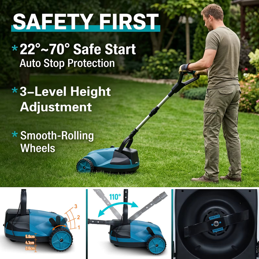 Podofo Bürstenloser Elektrischer Rasentrimmer 3000W mit 3 Gängen, Kabelloser Rasenmäher mit 21 cm Schnittbreite, Kompatibel mit Makita 18V Akku für die Gartenpflege - Bild 3