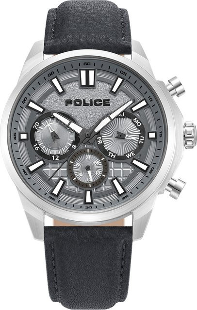 Police Herrenuhr Rangy, Quarz, Edelstahl, 44 mm, Leder, Silber, 5 ATM - Bild 1