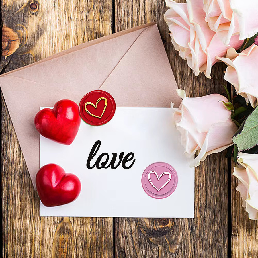 Klassischer Wachsstempel für Valentinstag mit abnehmbarem Messingkopf in Gold und Holz, ideal zum Dekorieren von Karten, Hochzeitseinladungen und Paketen - Bild 4