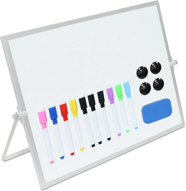 Relaxdays Magnetisches Whiteboard für den Tisch, doppelseitig, Weiß/Silber, B: 40 cm, H: 30 cm - Bild 1