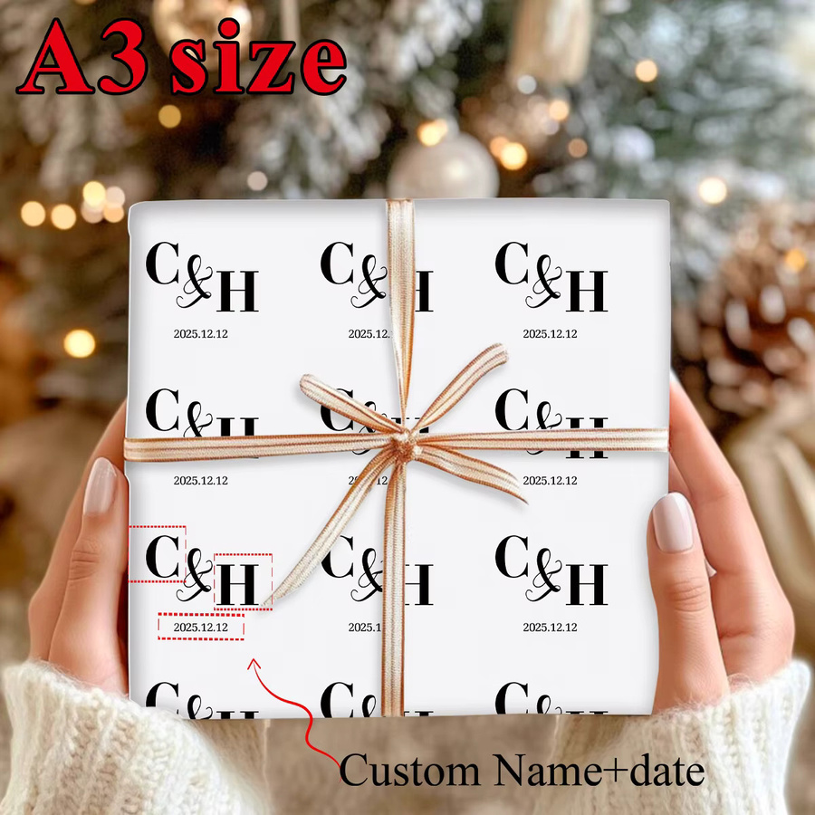 Personalisiertes Hochzeits-Geschenkpapier mit Namen und Datum, 3 Blatt, Weiß - Bild 3
