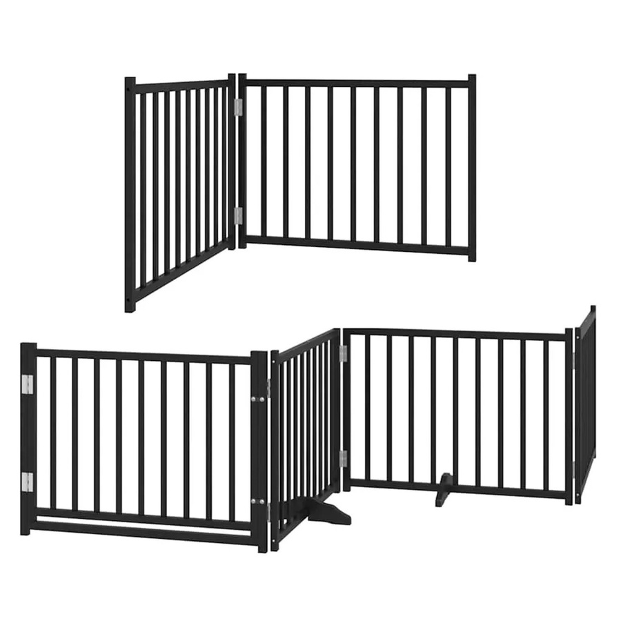 vidaXL Hundetor aus Pappelholz mit 8 Paneelen und Tür, Faltbar, Schwarz, Breite: 640 cm - Bild 2