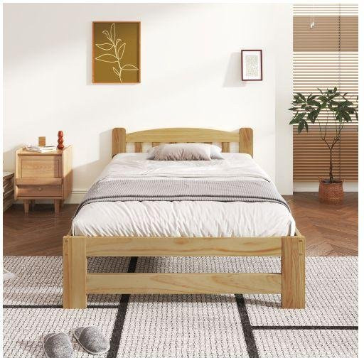 Einzelbett MUVOE aus Massivholz in Braun mit elegantem Kopfteil, B/T/H: 90 x 200 cm - Bild 1
