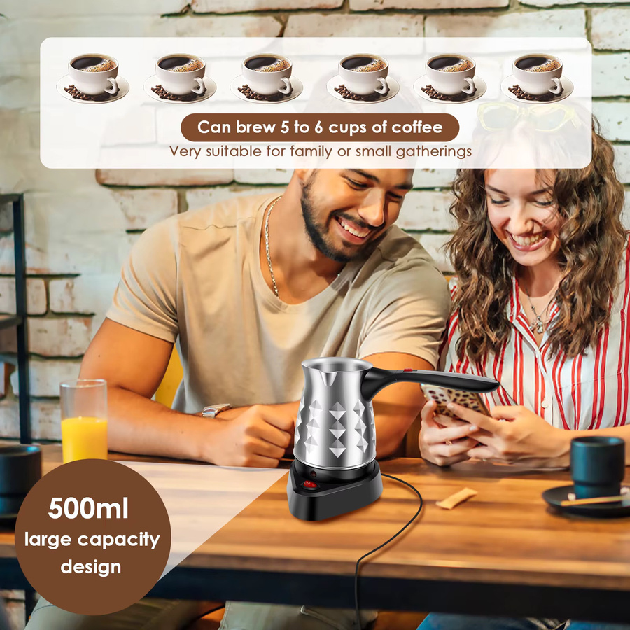 Elektrische türkische Kaffeemaschine aus Edelstahl in Silber, 500 ml Kaffeekanne mit Klappgriff - Bild 6