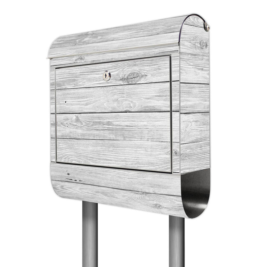 banjado Edelstahl Standbriefkasten personalisiert mit Motiv in Weiß Gebeizt, B/T/H: 38 x 14 x 161,5 cm - Bild 1