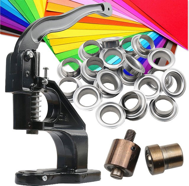 WORTHOFIRST Edelstahl-Ösen Set in Silber mit Handpresswerkzeug für Lederhandwerk, Papier und Stoff - Bild 1