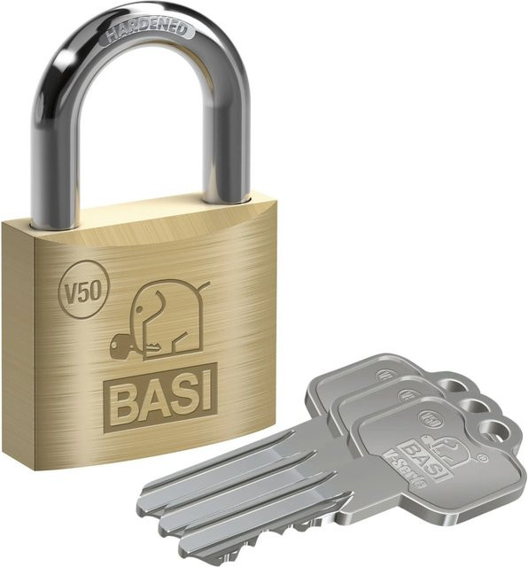 Basi V50 Vorhangschloss aus Messing in Gold, Breite: 50 mm, verschiedenschließend - Bild 1