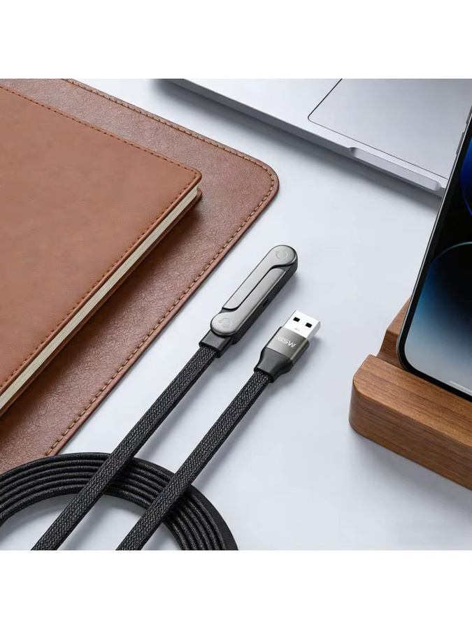 ALLOYSEED Unsichtbares Ladekabel mit integriertem Telefonständer und USB-C Anschluss, 240W Schnellladefunktion, geflochtenes Kabel, Schwarz - Bild 5