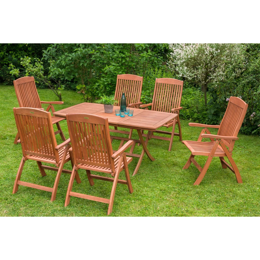 Merxx Gartenmöbel-Set Maracaibo 7-tlg. aus braunem Eukalyptus-Holz mit Klappausziehtisch - Bild 2